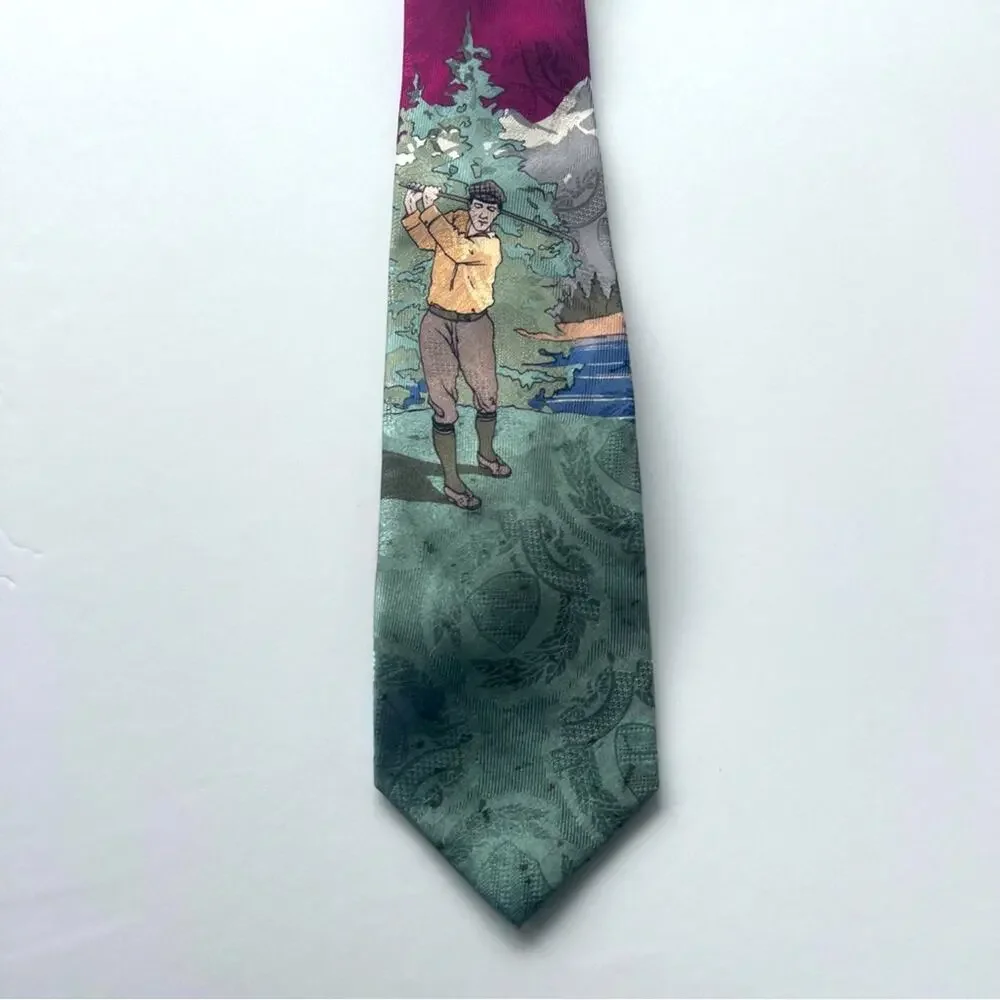 Robert Talbott Vintage Pure Silk Hand Sewn Golf Scene  Neck Tie Business Casual